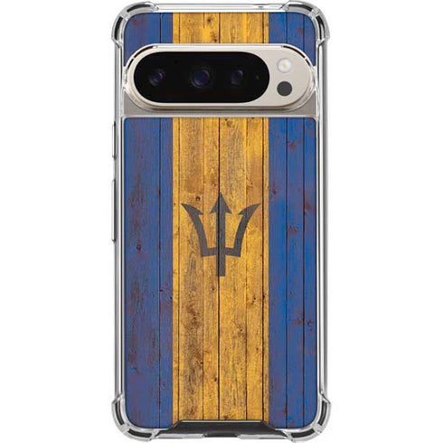 Barbados Flag Dark Wood Pixel 9 Pro XL Clear Case